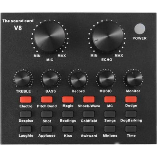 V8 Multifunctional Live Microphone Webcast Sound Card Intelligent Volume Adjustable Multiple Funny Sound Effect for Phone Comput