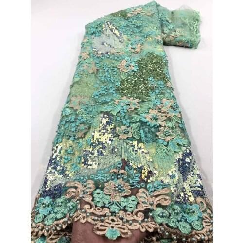 High Quality Lace Fabric Beaded Sequin Embroidery Sewing Supplies Design Party Dress Fashion Skirt Mesh Cloth 5 Yards Wholesale