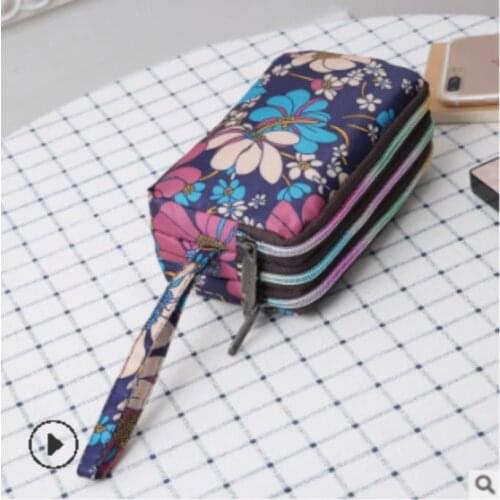 Womens Print 3 Layer Canvas Bag Short Wallet Zipper Coin Purse