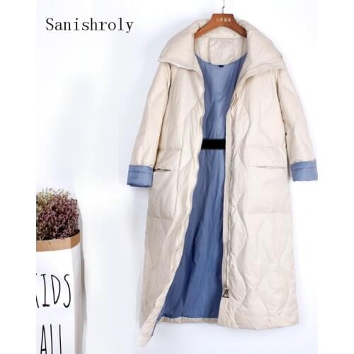 Sanishroly Autumn Winter New Women Long Coat Casual Loose Warm Thicken Down Jacket Female White Duck Down Outwear Plus Size S779