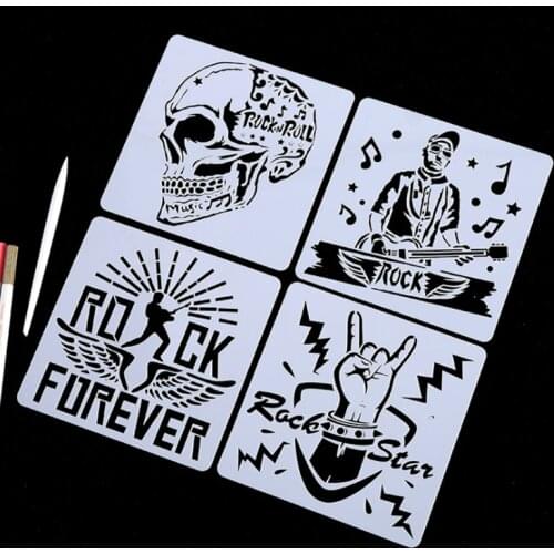 10pc Rock Airplane Skull Stencil DIY Scrapbook Diary Stamping Coloring Embossing Drawing Painting Template Decor Crafts Reusable