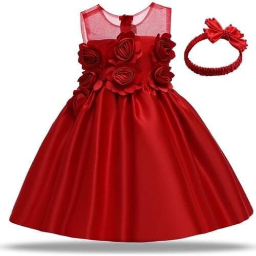 2020 Summer Girls Baby Birthday Dress Flower Party Sleeveless Red Dresses Princess Dress Children Clothes Vestido Christmas
