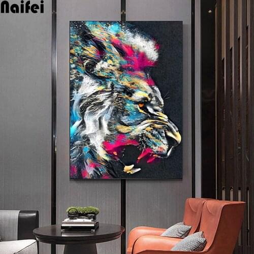 Abstract Animal Diamond Colorful Roaring Lion diamond embroidery Painting Wall Art Paintings Home Wall Decor Art Picture Modern