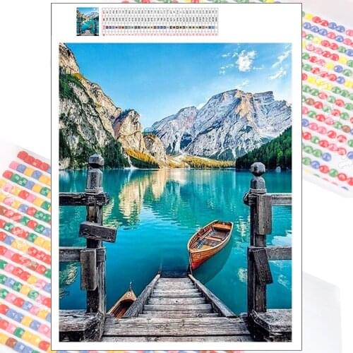 Diamond Painting Lake Landscape 5D DIY Mountain Boat Mosaic Full Square Round Art Kit Embroidery Hobby Rhinestone Set Home Decor