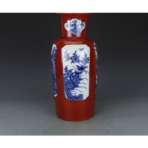 Antique QingDynaty Porcelain vase,Red Colorful Guanyin bottle,hand-painted crafts, Home Decorations&Collection