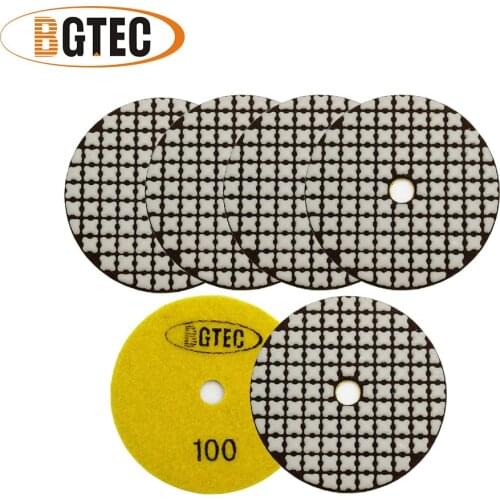 BGTEC 6pcs 4"/100mm #100 Dry Resin Flexible Diamond Polishing Pads for Granite Marble Ceramic