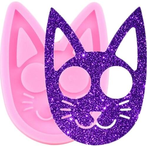 Shiny Glossy Cat Head Keychain Silicone Molds Necklace Jewelry Epoxy Resin Molds Fondant Candy Chocolate Cupcake Topper Moulds