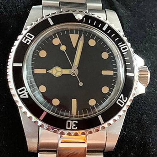 Watch antique 40mm 316 stainless steel automatic mechanical retro mens and womens black sterile Dial Black Aluminum baffle