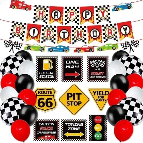 Racing Car Birthday Party Balloons Race Car Theme Banners Cake Toppers Party Supplies Decoration Baby Happy Birthday Party Pack