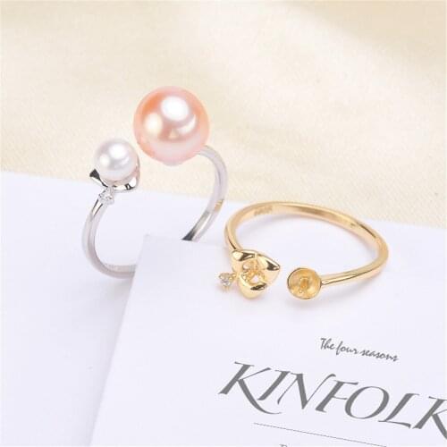 Real Silver S925 Plated Ring Empty Care DIY Accessories Pearl Ring Adjustable Set Semi-finished Products Woman Ring Wholesale