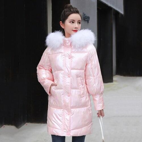 Jacket Casual Womens Parkas Long Woman Winter Coats and Jackets Shiny Plus Size Hooded Thick Solid with Fur Collar Puffer 2021