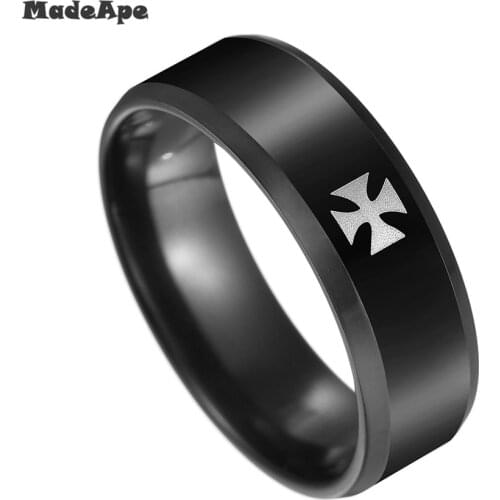 MadApe 8mm Titanium Steel World War II Iron German Cross Army Ring Women Men Fashion Vintage Punk Biker Rings Fine Jewelry Gift