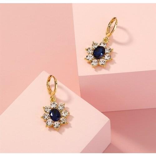 Fashion All-Match Blue Zircon Sunflower Earrings Personality Charm Jewelry Women Creative Valentines Day Gift