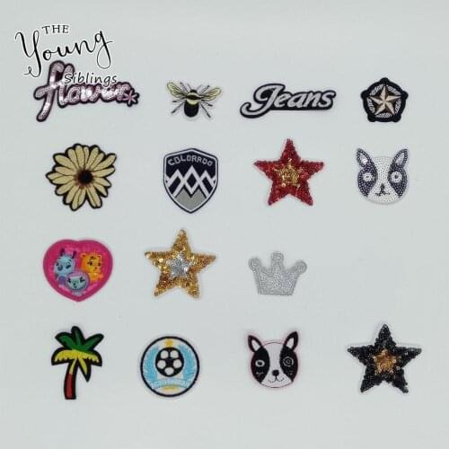 Fashion Embroidery Stickers Sequins Hot melt adhesive Patches Iron on patch Mixture Badges DIY Clothing Accessories C6622-C6637