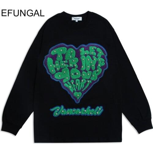 Embroidery Hip Hop T Shirts Men Fashion Winter Long Sleeve Streetwear Oversized T-shirt Cotton Casual Tops Gothic Tees O-Neck