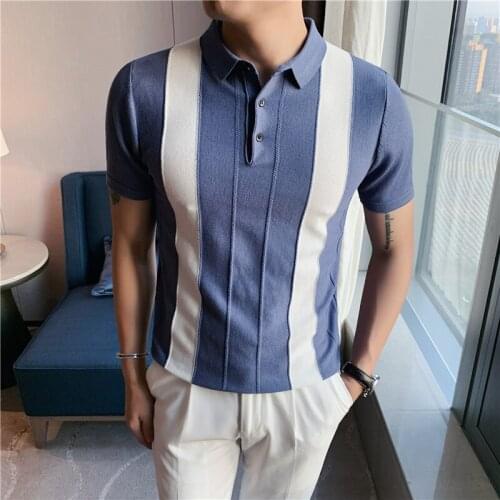 Mens short sleeve polo, lapel knitted top, fashion splicing, business and leisure mens wear, mass polo, summer 2021