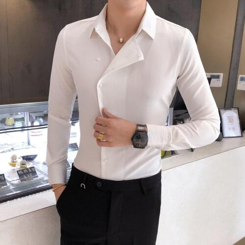 2019 Mens Shirts Spring New White Dress Shirts Casual Long Sleeves Mens Business Vestito Uomo Elegante Fashion Shirts Style Slim
