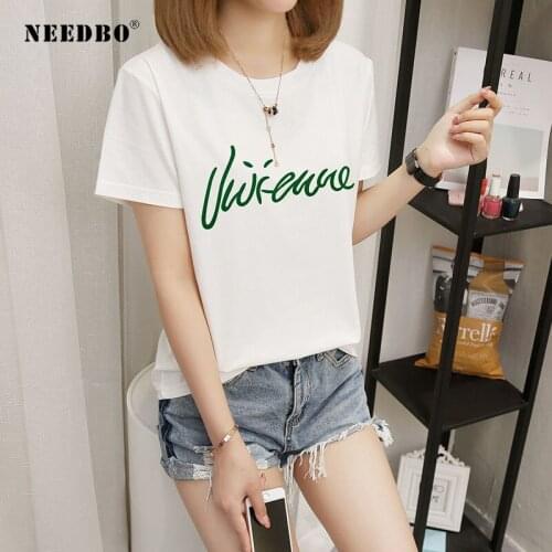 NEEDBO Summer T-shirt Women Print Cartoon Letter Camiseta Mujer O-neck Short Sleeve Tee Shirt Femme Unique Oversize Tshirt Women