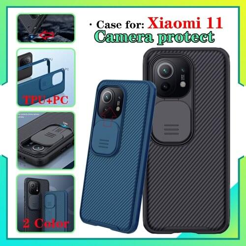 Nillkin Blue Frosted Ultra Thin Hard Case For Xiaomi11 Mi11 With Back Slide Glossy Mirror Black Camera protection Anti-fall