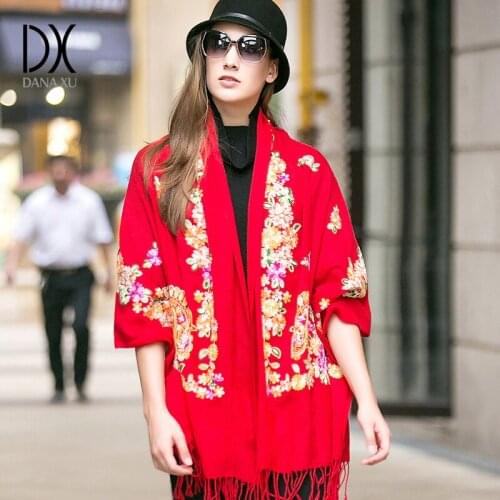 2019 New Wool Scarf for Women Wool Pashmina Bandana Winter Spring Long Size National Wind Women Scarf Shawls Female Print Flower