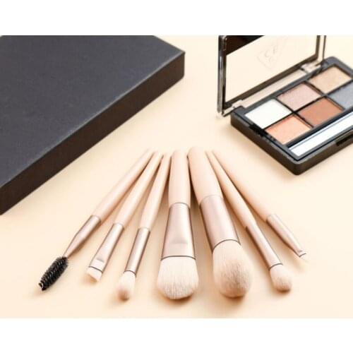 New two colors 7pcs makeup brushes wooden handle and nylon hair aluminum tube beauty tools