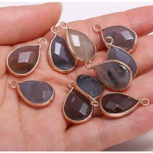 New Natural Stone Pendant Drop-shaped Grey Agates Faceted Pendant Necklace For DIY Jewelry Best Birthday Gift Size 13x23mm