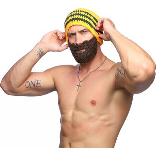 New Style Mens Hat Beanie Knitted Hat Autumn And Winter Warm Beard Masks Hat