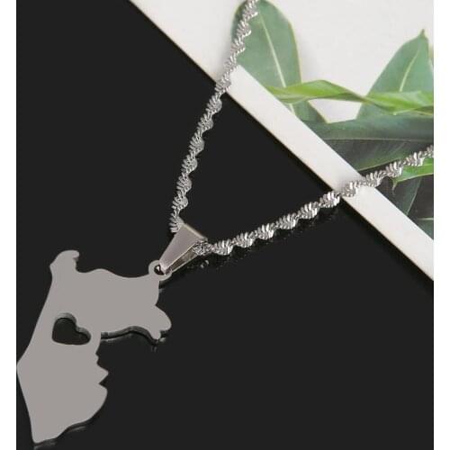 Stainless Steel Silver Color Peru Map Pendant Necklaces Map of Peru Peruvian Heaet Jewelry