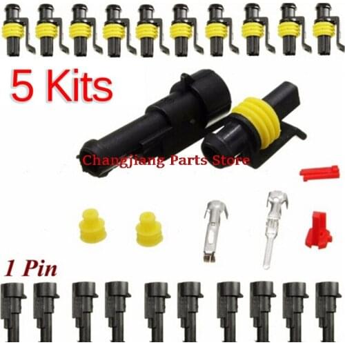 5set Waterproof Car Part 1 Pin Way Sealed Electrical Wire Auto Connector Plug Set Car Motorcycle for HID LED Light Fog Lamp