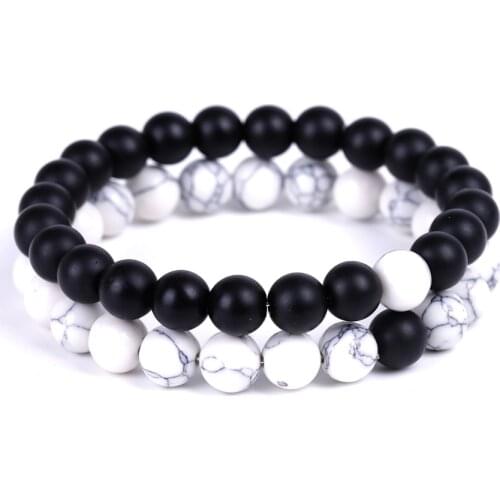 Couples Distance Lovers Sets Black White Beaded Bracelet Men Women Charm Fashion Jewellry SHIW NICE
