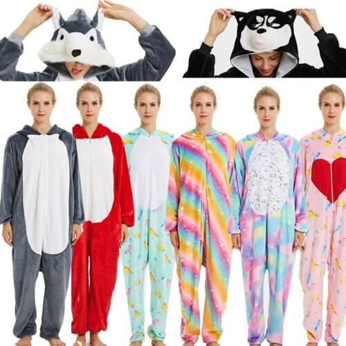 Winter Flannel Rabbit Anime Kigurumi Pijama Women Clothes for Night Unicorn Pajamas One Piece Hooded Christmas Onesie Costume
