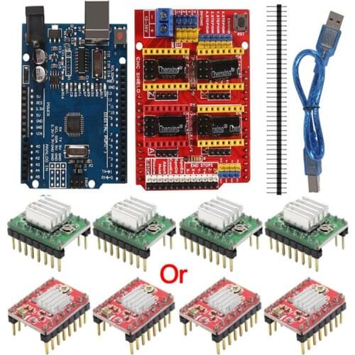 CNC Shield Expansion Board V3.0+UNO R3 Board with usb for Arduino+4pcs Stepper Motor Driver A4988 Kits for Arduino