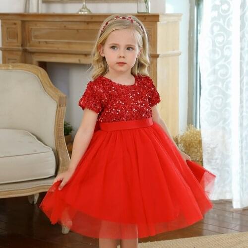 Girls Princess Dress For Children Elegant Wedding Evening Tulle Sequin Tutu Prom Gown Kids Christmas Birthday Party Clothes 3-8Y