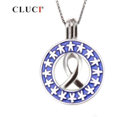 CLUCI 925 Sterling Silver Autism Awareness Charms Pendant Women Jewelry Autism Hope Silver 925 Cage Pendant Pearl Locket SC279SB