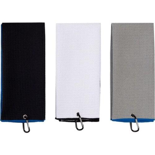 42*64cm Golf Towel With Hook Microfiber Fabric Waffle Pattern 3 Colors Golf Cleaning Towel With Carabiner