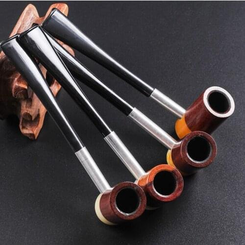 Mini Portable Smoking Pipe Tobacco Pipes Ebony Agate Wood Smoking Cigarette Pipe Smoke Gifts