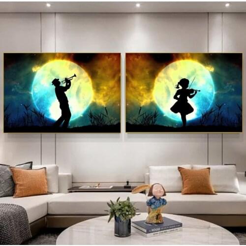Abstract Art Character Poster Girl Playing Violin Canvas Painting and Prints Wall Pictures Couple Bedroom Room Home Decoration