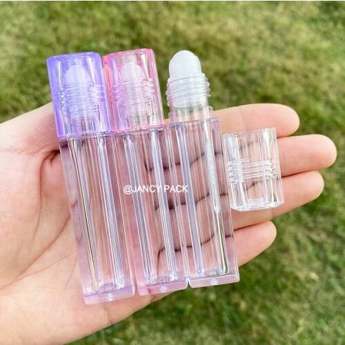 Pink transparent Refillable Roller Bottle Empty Lipgloss tubes Plastic Lip Gloss Roll-on Bottle Essential lip Oil Container