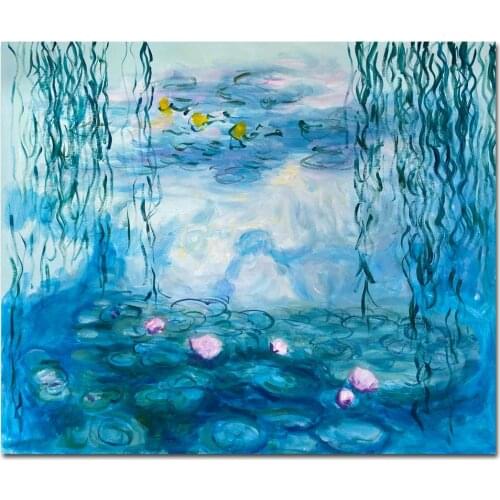 Hand Painted Monet Lotus Pond Oil Painting Wall Art for Living Room Home Wall Canvas Art Handmade Impression Painting Monet Art
