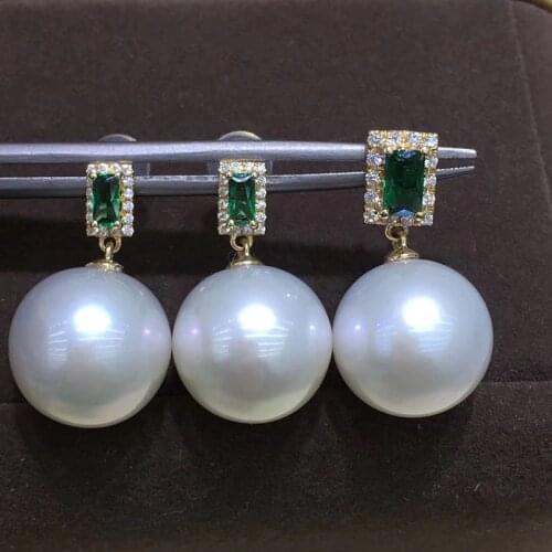 Sinya 18K Gold Earring & Pendant jewelry set with high luster Natural white pearls diameter 12-13mm inlay chrysoprase