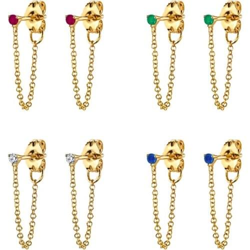 925 Sterling Silver Rose Red White Green Blue Crystal Stud Earrings for Women Chain pendant Piercing Ohrringe Jewelry Earrings