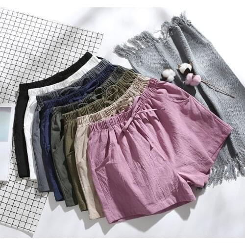 New High Waist Cotton Clothing Fashion Girl Shorts Three Point Shorts Large Size Slim Ladies Wide Leg Shorts Summer 2021