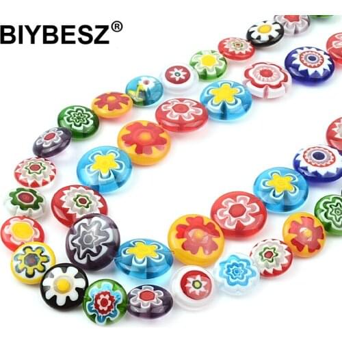 Mixed Flat Round 16mm 20mm Flower Patterns Millefiori Glass Loose Crafts Beads lot for DIY Jewelry Making Findings Mixed