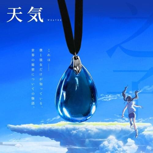 Tenkinoko Weathering With You Cosplay Necklace Hina Necklace Water-Drop Crystal Metal Jewelry Pendant Keychain Costume Accessory