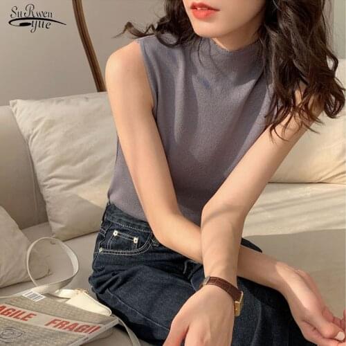 Sexy Knitted Top Summer Turtleneck Tank Top Female Sleveless T-shirt Vest Casual Women Camisole Blouse Sleeveless Slim Top 13122