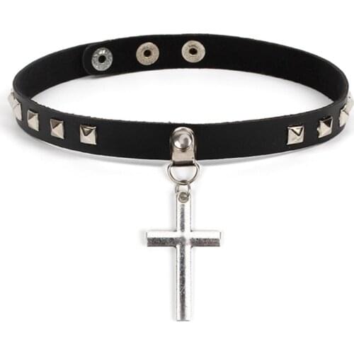 X7XE Harajuku Style Black Punk Choker Collar Necklace Pu Leather Party Club Sexy Gothic Femme Jewelry with Cross for Woman