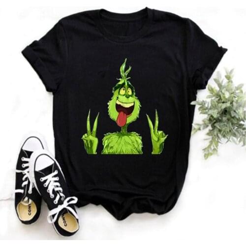 Funny grinch t-shirt women cute letters grinch t-shirt women print harajuku white christmas fashion clothes grinch shirt