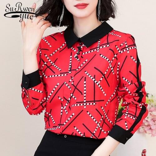 Autumn 2021 New Casual Elegant Womens Tops and Blouses Long Sleeve Women Shirts Turn-down Collar Slim Women Clothing 5984 50