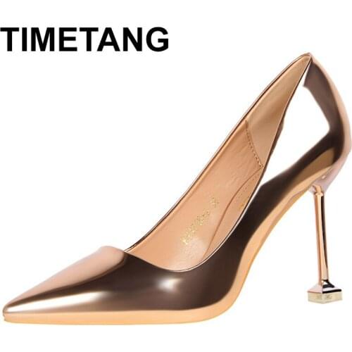 TIMETANG European and American style retro high heels womens shoes thin heels high heels shallow mouth pointed sexy nightclub