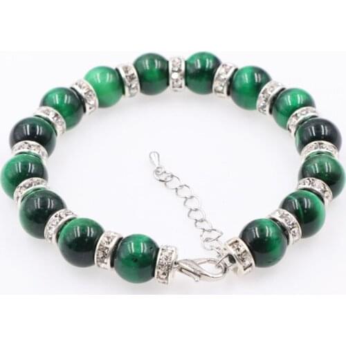 New Statement Charms Bracelet Jewelry Women Natural Stone Tiger Eye Beads Crystal Bangles Energy Clasp Strand Bracelets 7.5"B218